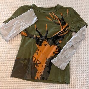 Tea Collection Olive and Orange Deer Long Sleeve Tee